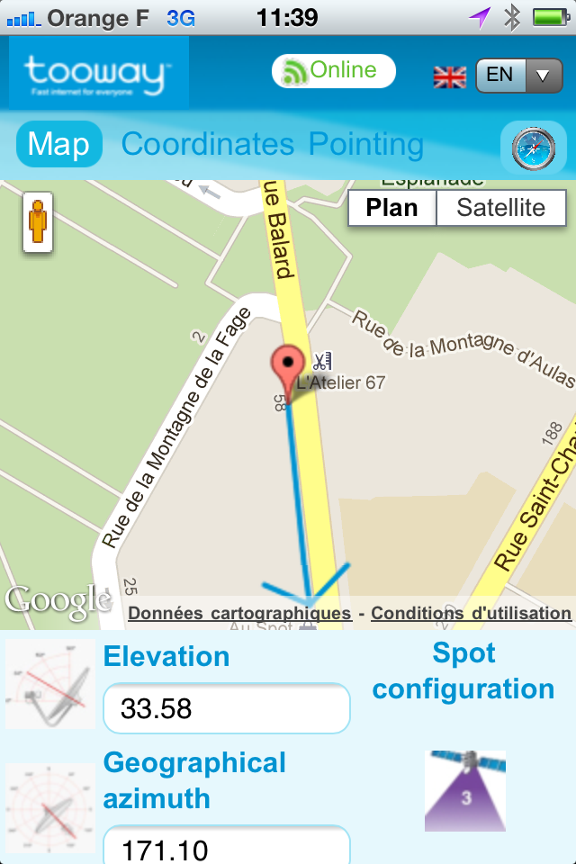 KaSat Finder for Tooway Business free app for iPhone, iPad and Watch